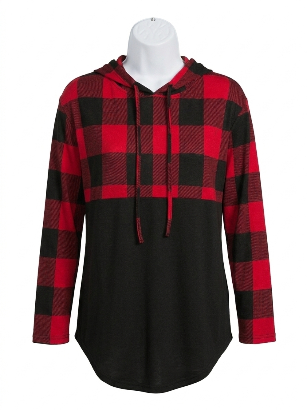 NEW HONEYME buffalo plaid hoodie in red/black